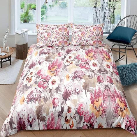 Bettwäsche-Set 220x240 cm mit 2 Kissenbezügen 80x80 cm, 100% Mikrofaser, Blumenmuster