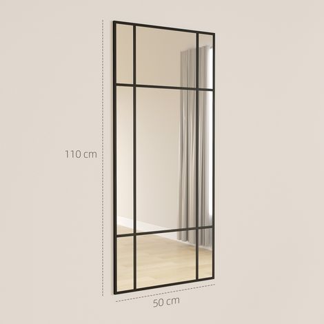 Miroir mural effet fenêtre, fixation verticale ou horizontale, 110 x 50 cm, noir (1/5)
