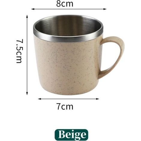 Gobelets en acier inoxydable 201-300ml, Gobelet anti-brûlure à double paroi avec poignée en plastique, Gobelet d’eau incassable, Gobelet à lait (1/5)