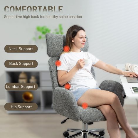 Bürostuhl mit verstellbarer Kopfstütze, ergonomischer Bürostuhl, Neigungsfunktion, höhenverstellbar, Dunkelgrau (1/5)