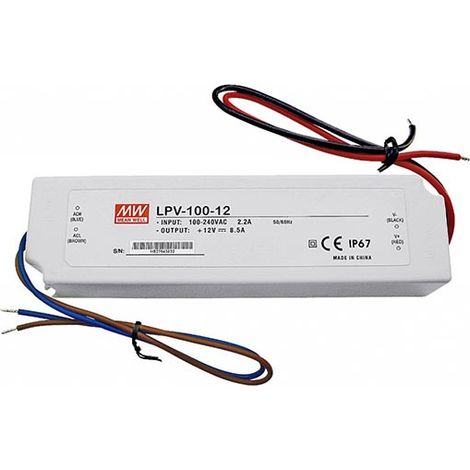 Meanwell LPV-100-12 Schaltnetzteil mit Einzelausgang 12V 100W 8.5A wasserdicht IP67