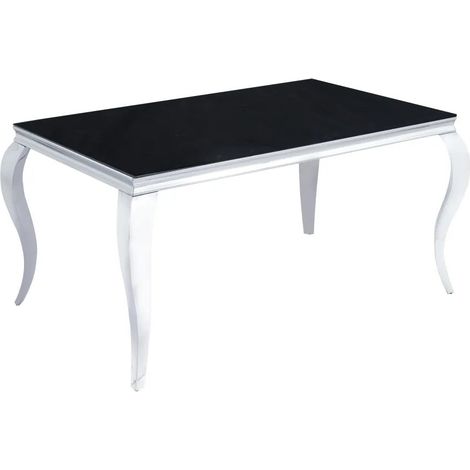 Table à manger BAROQUE 6 à 8 couverts pieds chrome plateau en verre 180x90 cm noir