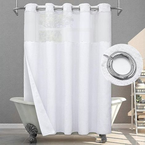 Rideau de douche sans crochets avec doublure à pression, en tissu gaufré blanc, style hôtel de luxe moderne ou ferme, double couche en maille texturée épaisse, pour fenêtre.