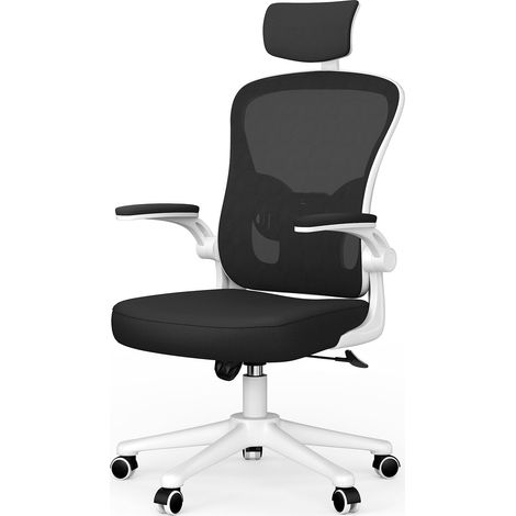 Office Chair Ergonomic Desk Chair Executive Swivel Computer Chair with Headrest Max Load 150kg Black/White (1/5)