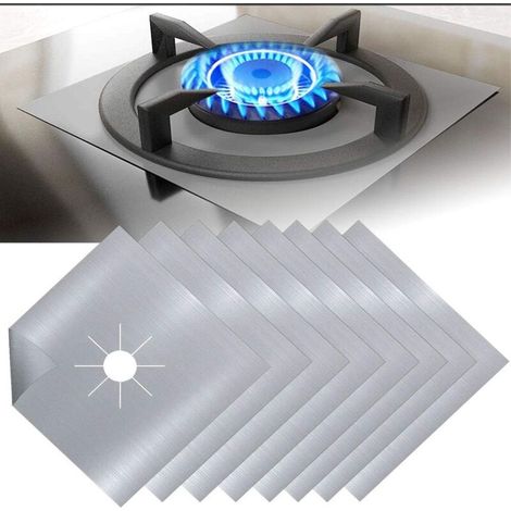 8Pcs Gas Hob Cover Teflon Silver Gas Hob Cover Gas Stove Protector Gas Stove Cover Gas Burner Protector Anti-Corrosion Non-Stick for Kitchen