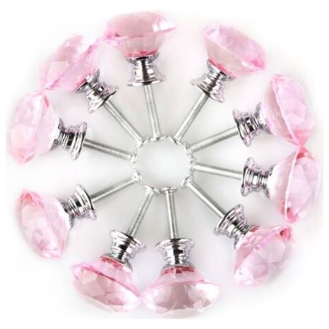 Bouton de Meuble Bouton Porte Bouton Tiroir Placard Armoire Poignée de Meuble Cristal clair 30mm Dia rond verre rose 10pcs (1/4)