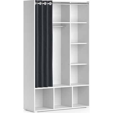 Kinderkleiderschrank Luigi, Weiß, 105.8 x 178.1 cm mit Vorhang-Kleiderstange, Vicco (1/5)