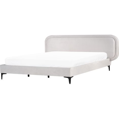 Cama moderna con somier de terciopelo gris claro 180 x 200 cm Suzette