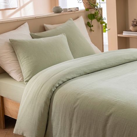 Housse de couette 260x240 gaze de coton vert Terre de Nuit