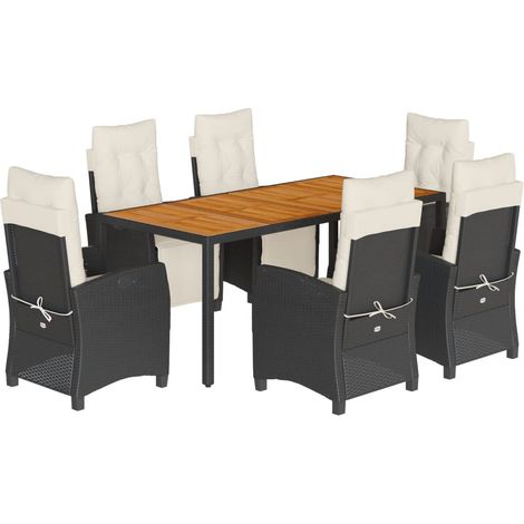 Maison Exclusive - 7-tlg. Garten-Essgruppe mit Kissen Schwarz Pol