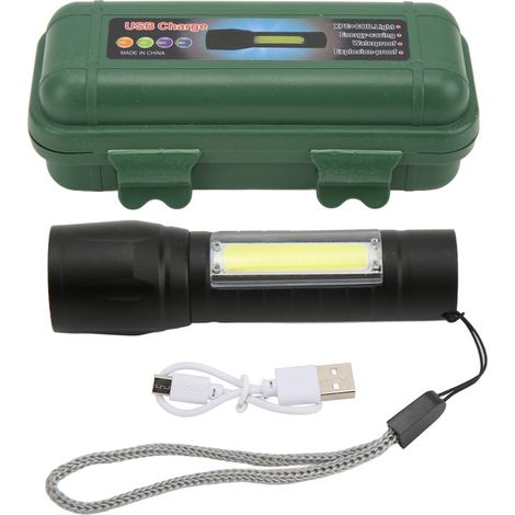 USB-wiederaufladbare Taschenlampe – Aluminiumlegierung – Trageschlaufe – COB-Zoom – 6000 K – Camping