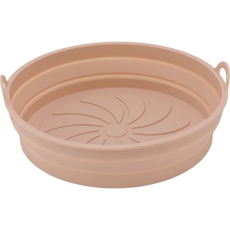 2 Paniers ronds en silicone résistant à l'huile, antiadhésifs réutilisables pour friteuse avec poignées, pliables, rose (1/5)
