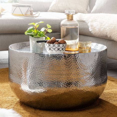 Table basse ronde 60x60x35 cm en aluminium argent (1/5)