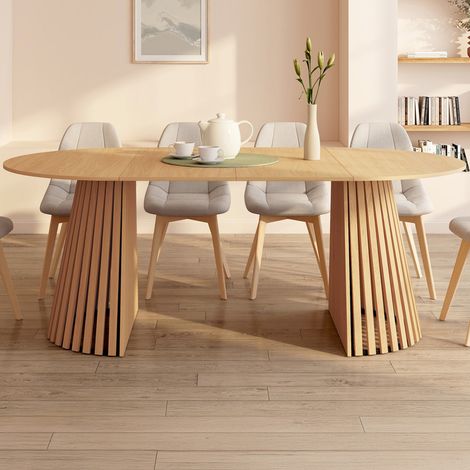 CARMEN mesa de comedor redonda extensible 4-10 personas pata de madera 110-200 cm