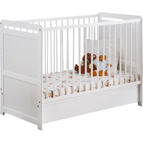 Cuna evolutiva - GUIZMO - Color blanco mate - Cuna ajustable en altura con cajón y colchón.