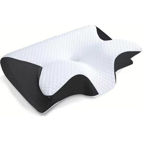 Oreiller cervical viscoélastique, oreiller orthopédique ergonomique 2 en 1, soulage les douleurs cervicales, 1 pièce, léger (noir) (1/5)