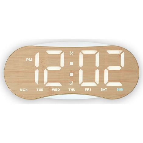 Horloge LED Murale Bois Minimaliste, Réveil Numérique Ambiance Lumineuse, Design Créatif à Poser ou Suspendre-FOGCITY-WCY (1/2)