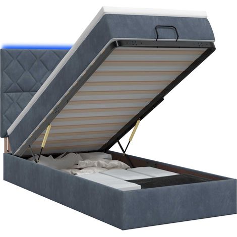 Ottoman-Bett mit Matratze und LED Dunkelgrau 90 x 190 cm Samt vidaXL (1/5)