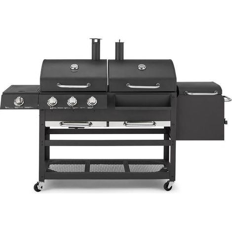 Tower Ignite T978507 Multi XL Grill BBQ with Gas/Charcoal/Smoker/Side Burner, Black