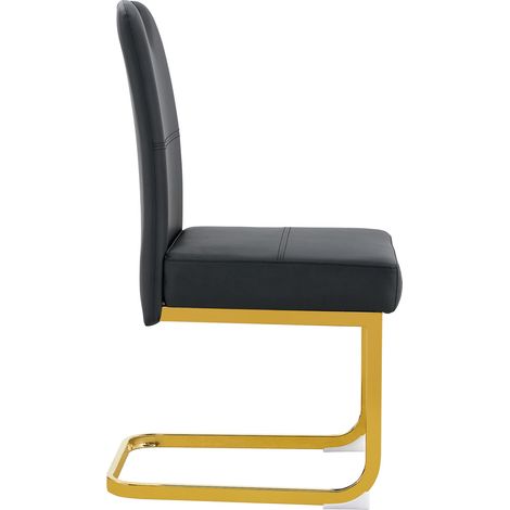 Lot de 2 chaises de salle à manger en cuir régénéré noir, dossier ergonomique, pieds antidérapants, style moderne et facile à nettoyer  CHICFURN (1/5)