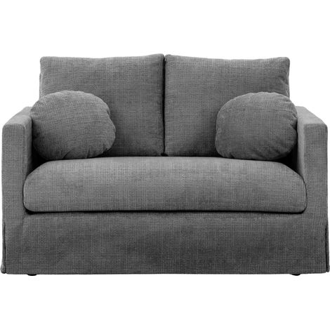 LEONIE - Canapé droit tissu chenille déhoussable 2 places Gris foncé (1/5)
