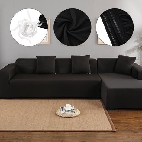 Ecksofabezug für L-förmige Sofas – Schwarz – Schutzhülle für 3+2-Sitzer-Sofas (1/4)