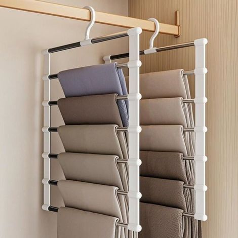 Bardusch - Cintres à Pantalons - Cintres à Pantalons 6 Niveaux, Économie Espace, pour Garde-Robe - 2 pièces - Argent Étiquette (1/4)