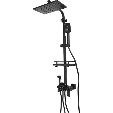 Système de douche thermostatique avec écran LCD et panier de rangement - Noir, eau chaude et froide, réglable (1/5)