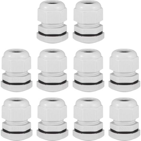 sourcing map PG13.5 Presse-étoupe 5mm-9mm Fil Trou Imperméable Nylon Joint Réglable Contre-écrou avec Rondelle Blanc 10Pcs (1/5)
