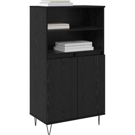 Meuble de Rangement Haut Noir 60x36x110 cm, Armoire de Stockage en Bois d'Ingénierie pour Cuisine, Salle de Bain ou Salon (1/5)