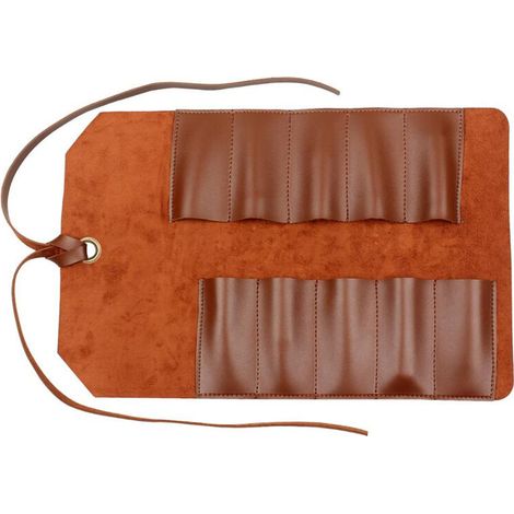 Tool Rouleau de sac en cuir Pochette 10 poches Multi-user Organizer Wrap pour Woodworking Clé Clé brun clair, poche à outils (1/4)