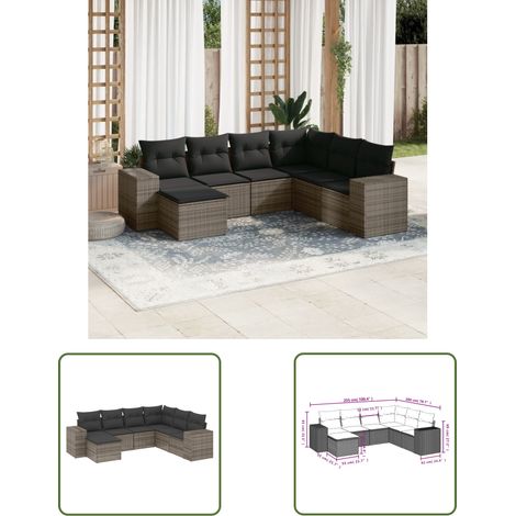 The Living Store 7-tlg. Garten-Sofagarnitur mit Kissen Grau Poly Rattan - Gartenmöbel - Sofasatz - Outdoor Möbel - PE-Rattan - Wetterfest (1/3)