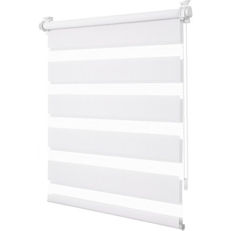 Store Enrouleur Jour Nuit sans Perçage, Double Tissu, Protection de l'Intimité et Sécurité Enfant, Installation Rapide avec Clips pour Fenêtre ou Porte, Blanc, 40l x 130L cm (1/5)