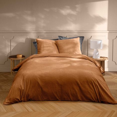 Housse de couette 240x220 + 2 taies flanelle coloris camel (1/4)