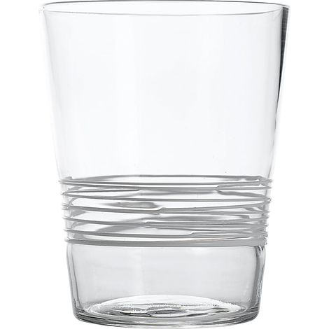 Filante Set di 6 Bicchieri Tumbler in Vetro Trasparente con Lavorazione a Rigature e Fili di Vetro Bianco Applicati a Mano - Qualità Artigianale
