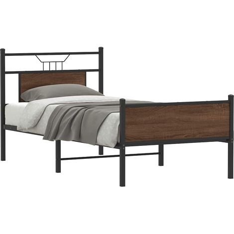 Cadre de lit 75 x 190 cm avec tête et pied de lit en bois d’ingénierie et acier, chêne marron - PANGIVO (1/5)
