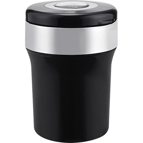 Cendrier portable avec boussole lumineuse LED et couvercle, noir/argent, pour voiture (1/5)