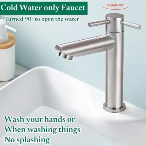 NALOOKAMIC Robinet lavabo eau froide - acier inoxydable , mitigeur avec tuyau , pour salle d'amis