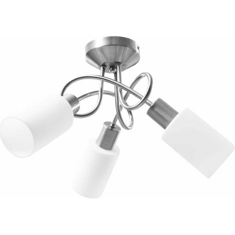 Plafonnier avec abat-jour en verre 3 ampoules E14 Blanc Cône (1/5)