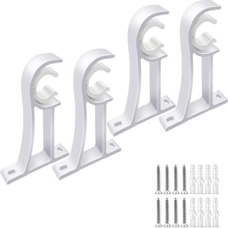 4 Stück weiße Aluminium-Gardinenstangenhalterungen, 118 cm, inklusive Schrauben und Dübeln (1/4)