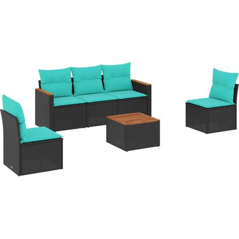 Maison Exclusive - Set Divani da Giardino 6 pz con Cuscini Nero in Polyrattan (1/5)