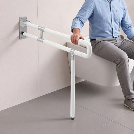 Barre d'appui WC Blanc 75 cm Barres d'appui de salle de bain Barre d’Appui en Acier INOX de Salle de Bain Pliable Poignée de Support de Sécurité 300 KG (1/5)