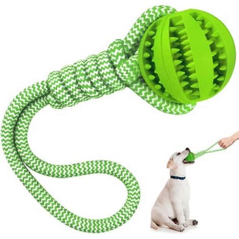 Balle pour chien avec corde, balle indestructible, balle en caoutchouc avec corde, jouet à mâcher adapté aux chiens de toutes tailles, soin dentaire écologique. (1/5)