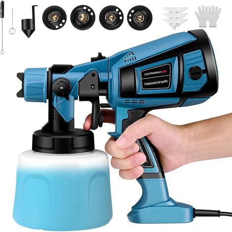 Pistolet a Peinture,800W HVLP Pistolet à Peinture Électrique,5 Buses en cuivre et 3 Motifs, Réservoir de 1400 ML, pour Intérieur et Extérieur de Maison, Armoires, Clôtures, Plafonds(Bleu)