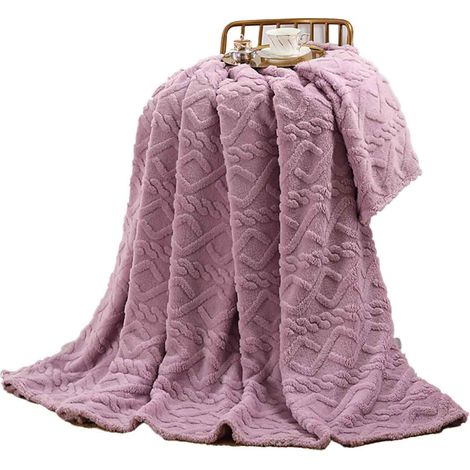 1 Plaid en polaire, motif torsadé, velours corail, 127x152 cm, pour canapé et lit (1/5)