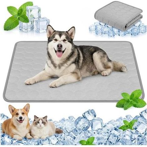 Kühlmatte für Hunde und Katzen, atmungsaktive, ungiftige Kühlmatte aus Eisseide, strapazierfähige Kühlmatte aus Eisseide für Haustiere im Sommer (55 x 70 cm, Grau) (1/5)