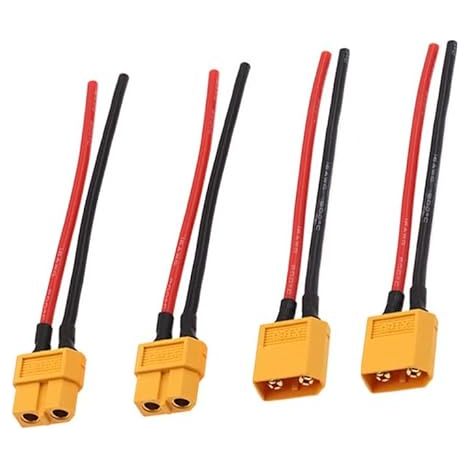 2 Paires XT60 Connecteurs Mâle et Femelle - Avec Câble Silicone 14AWG 100mm Pour Batteries LiPo, Drones FPV, Modélisme RC (1/5)
