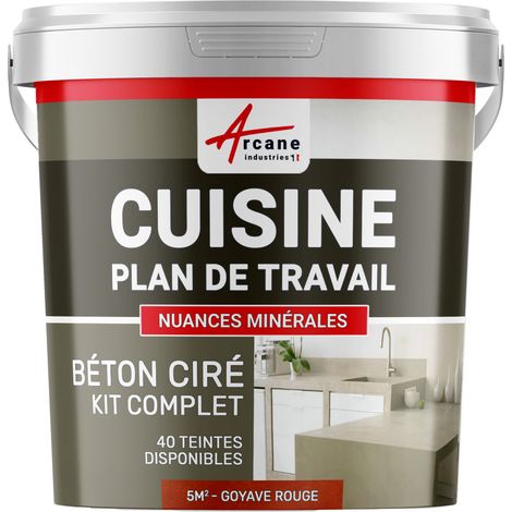 Béton ciré cuisine, plan de travail, crédence, évier sol et mur revêtement mural décoratif kit complet - 5 m² (en 2 couches) Goyave Rouge - ARCANE INDUSTRIES