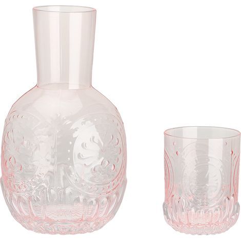 Ensemble pichet et verre, carafe à eau de chevet, bouteille en cristal rétro avec relief pour jus rose (1/5)