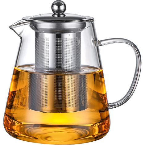 Théière - Théière triangulaire en verre borosilicate de haute qualité, grande capacité 1200 ml, filtre interne en acier inoxydable, théière résistante à la chaleur, adaptée à la maison et au bureau. (1/3)